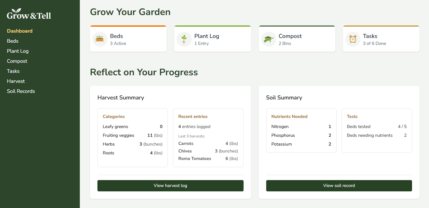 Screenshot of Grow & Tell